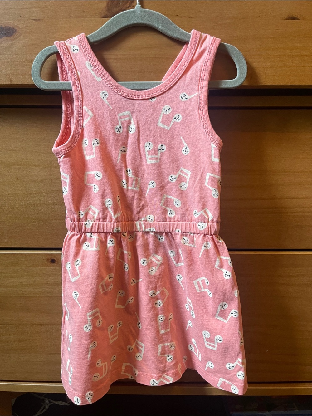 Tea Collection Coral Pink Sleeveless Cotton Dress with Music Note Print